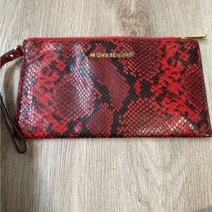 Michael Kors Red and Black Snakeskin Wristlet